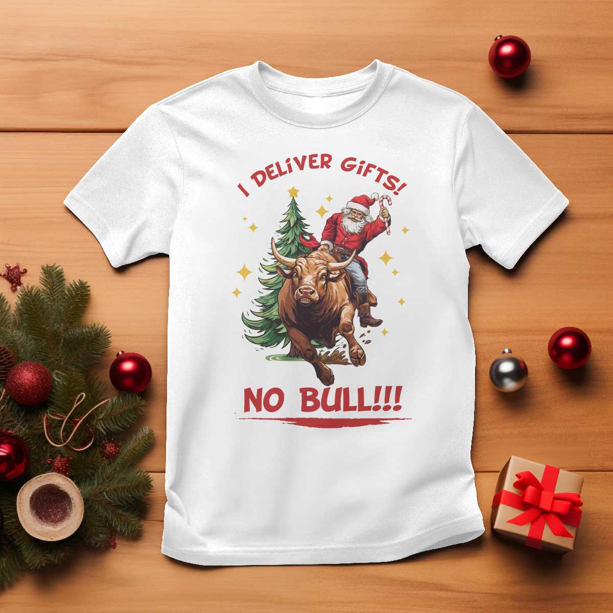 Funny Black Santa Bull Riding Christmas T Shirt I Deliver Gifts No Bull - Wonder Print Shop