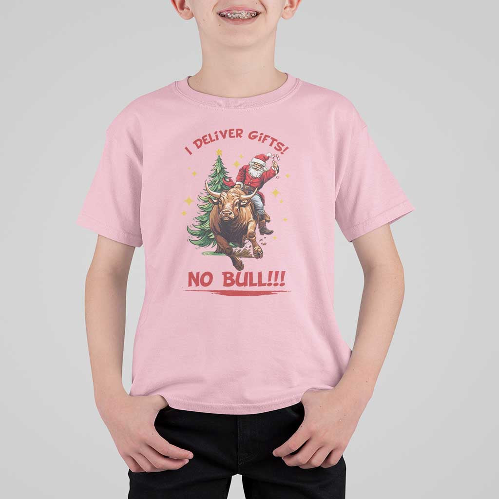 Funny Black Santa Bull Riding Christmas T Shirt For Kid I Deliver Gifts No Bull - Wonder Print Shop