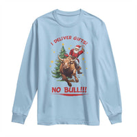 Funny Black Santa Bull Riding Christmas Long Sleeve Shirt I Deliver Gifts No Bull - Wonder Print Shop