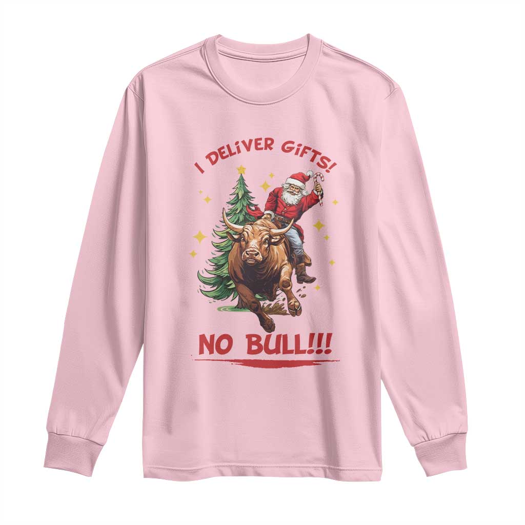 Funny Black Santa Bull Riding Christmas Long Sleeve Shirt I Deliver Gifts No Bull - Wonder Print Shop