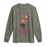 Funny Black Santa Bull Riding Christmas Long Sleeve Shirt I Deliver Gifts No Bull - Wonder Print Shop