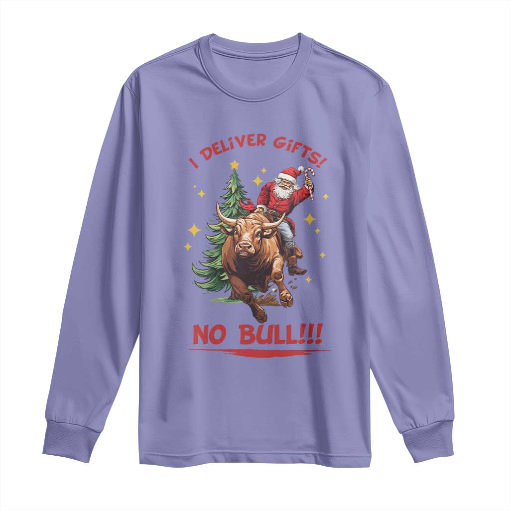 Funny Black Santa Bull Riding Christmas Long Sleeve Shirt I Deliver Gifts No Bull - Wonder Print Shop