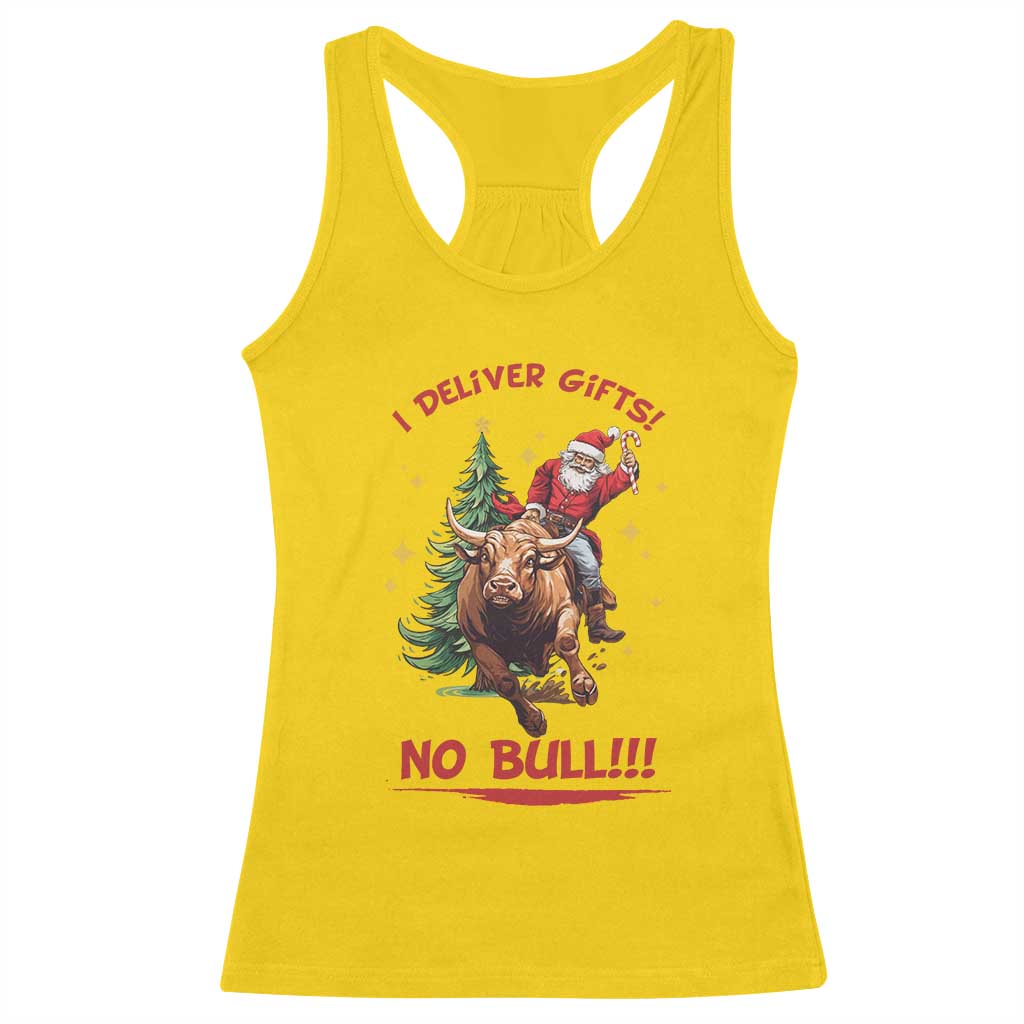 Funny Black Santa Bull Riding Christmas Racerback Tank Top I Deliver Gifts No Bull - Wonder Print Shop