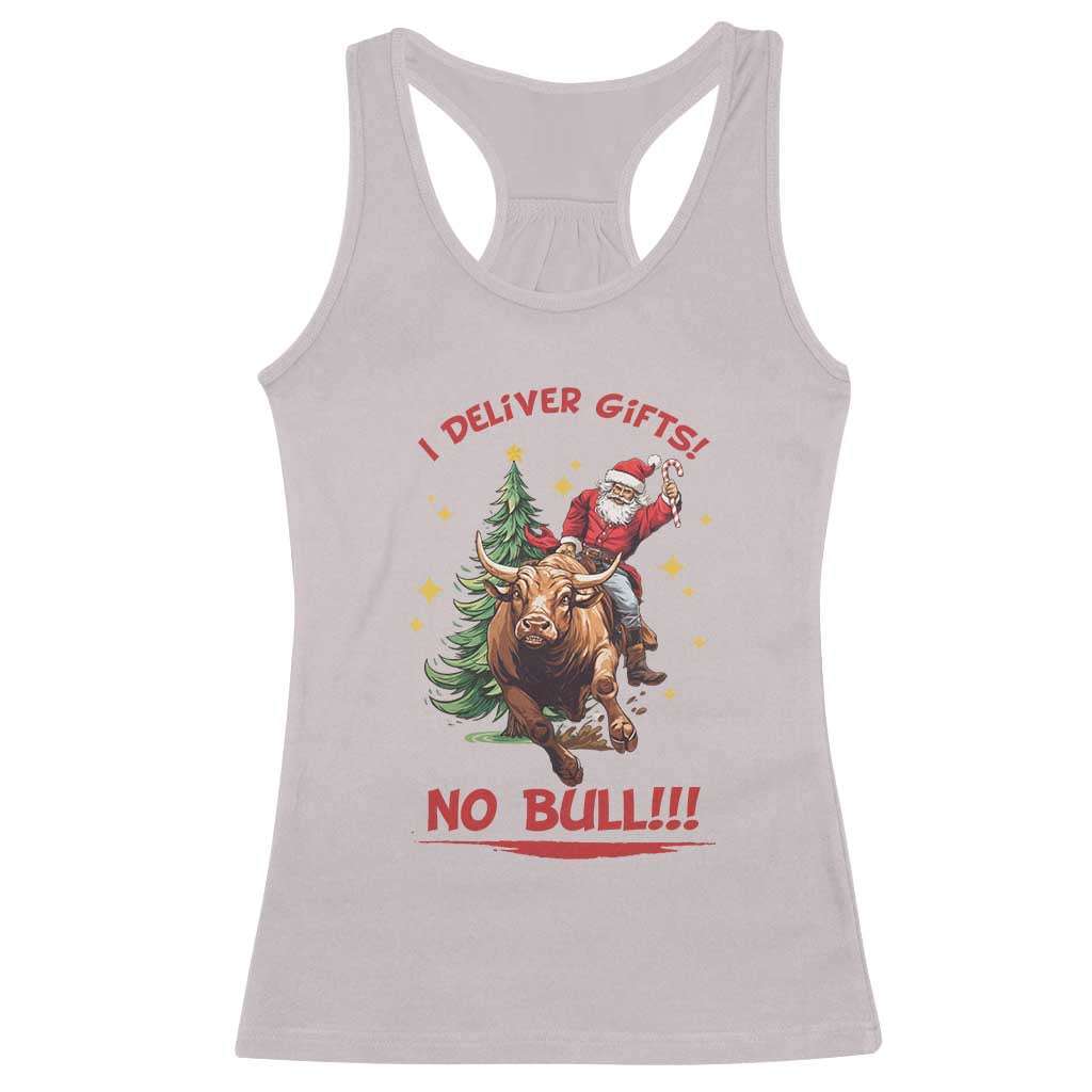 Funny Black Santa Bull Riding Christmas Racerback Tank Top I Deliver Gifts No Bull - Wonder Print Shop