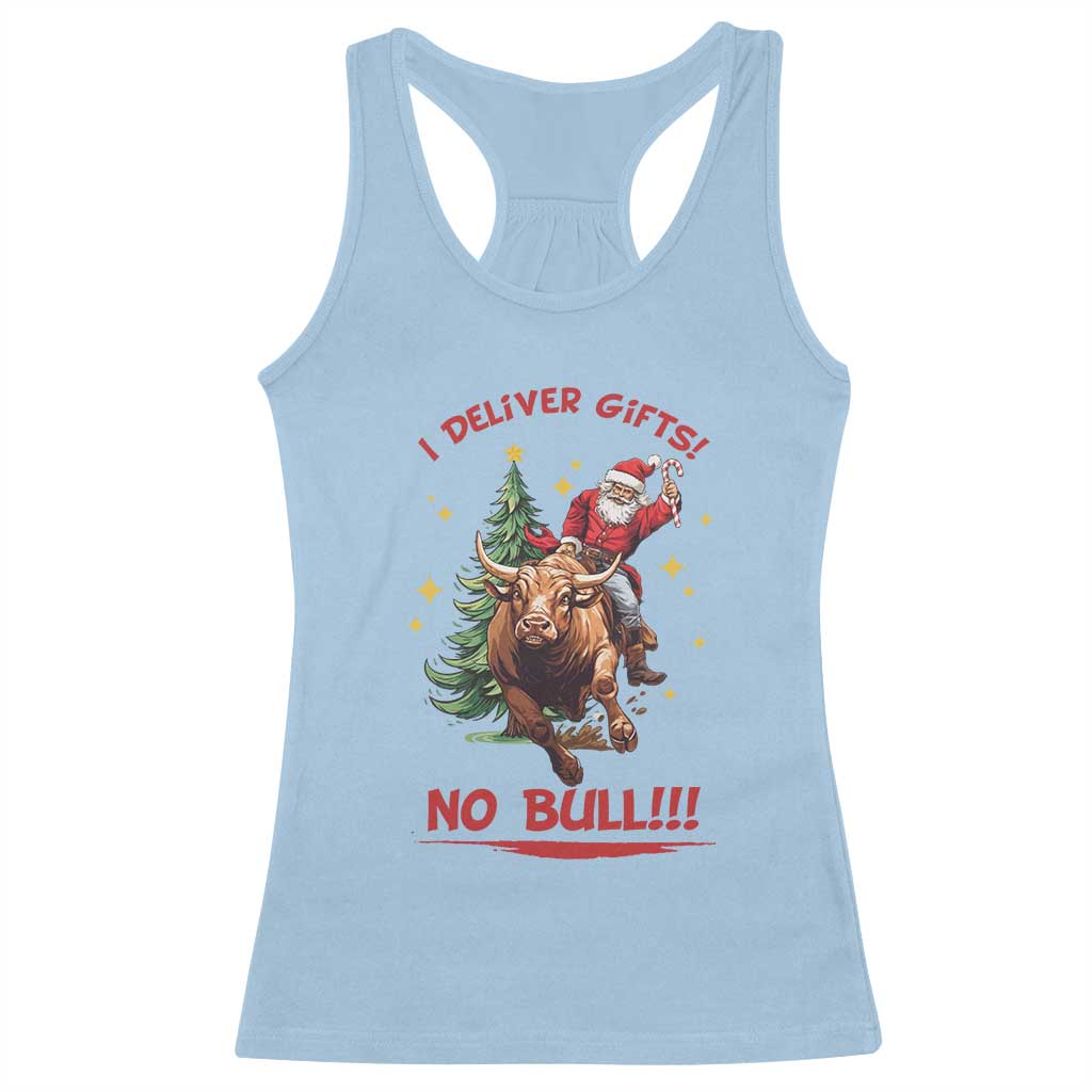 Funny Black Santa Bull Riding Christmas Racerback Tank Top I Deliver Gifts No Bull - Wonder Print Shop