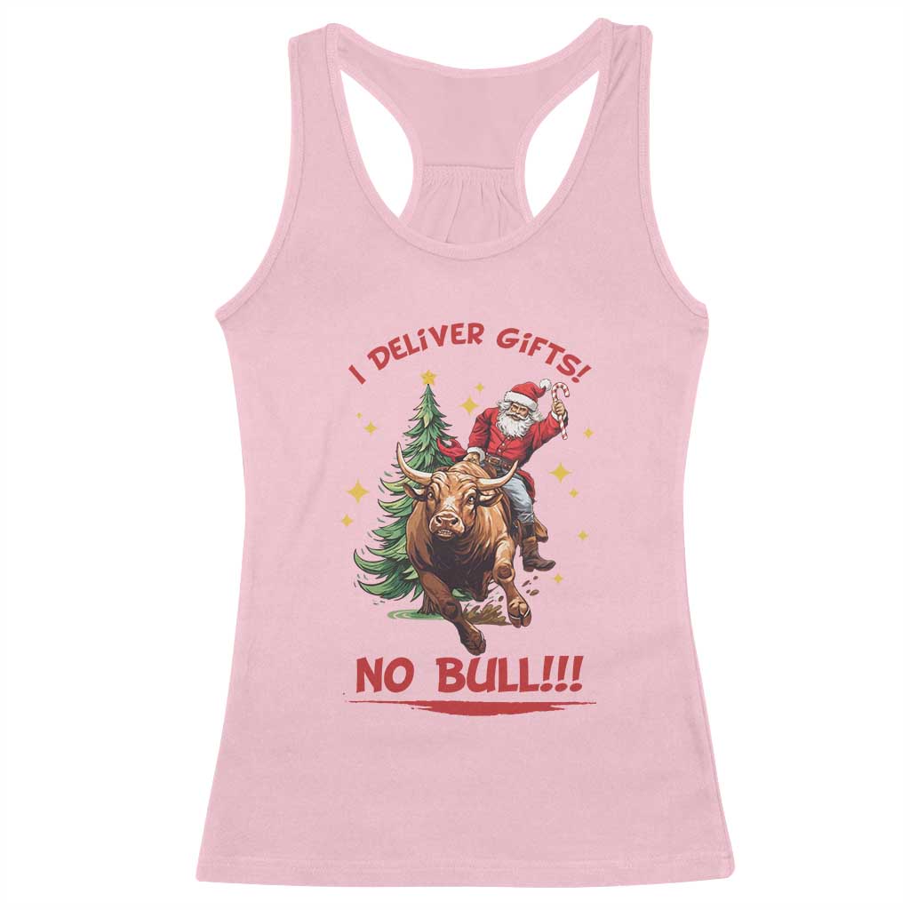 Funny Black Santa Bull Riding Christmas Racerback Tank Top I Deliver Gifts No Bull - Wonder Print Shop