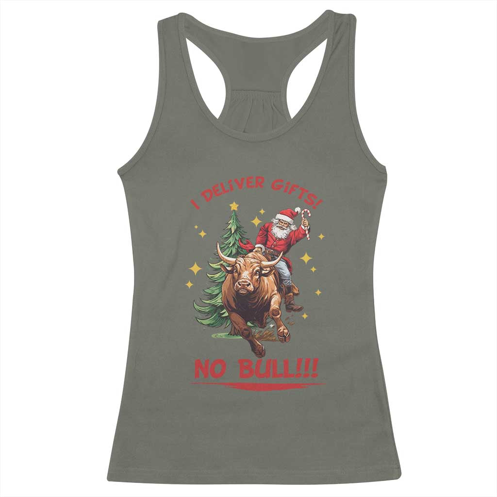 Funny Black Santa Bull Riding Christmas Racerback Tank Top I Deliver Gifts No Bull - Wonder Print Shop