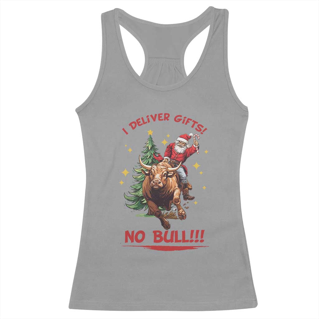 Funny Black Santa Bull Riding Christmas Racerback Tank Top I Deliver Gifts No Bull - Wonder Print Shop
