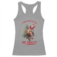 Funny Black Santa Bull Riding Christmas Racerback Tank Top I Deliver Gifts No Bull - Wonder Print Shop
