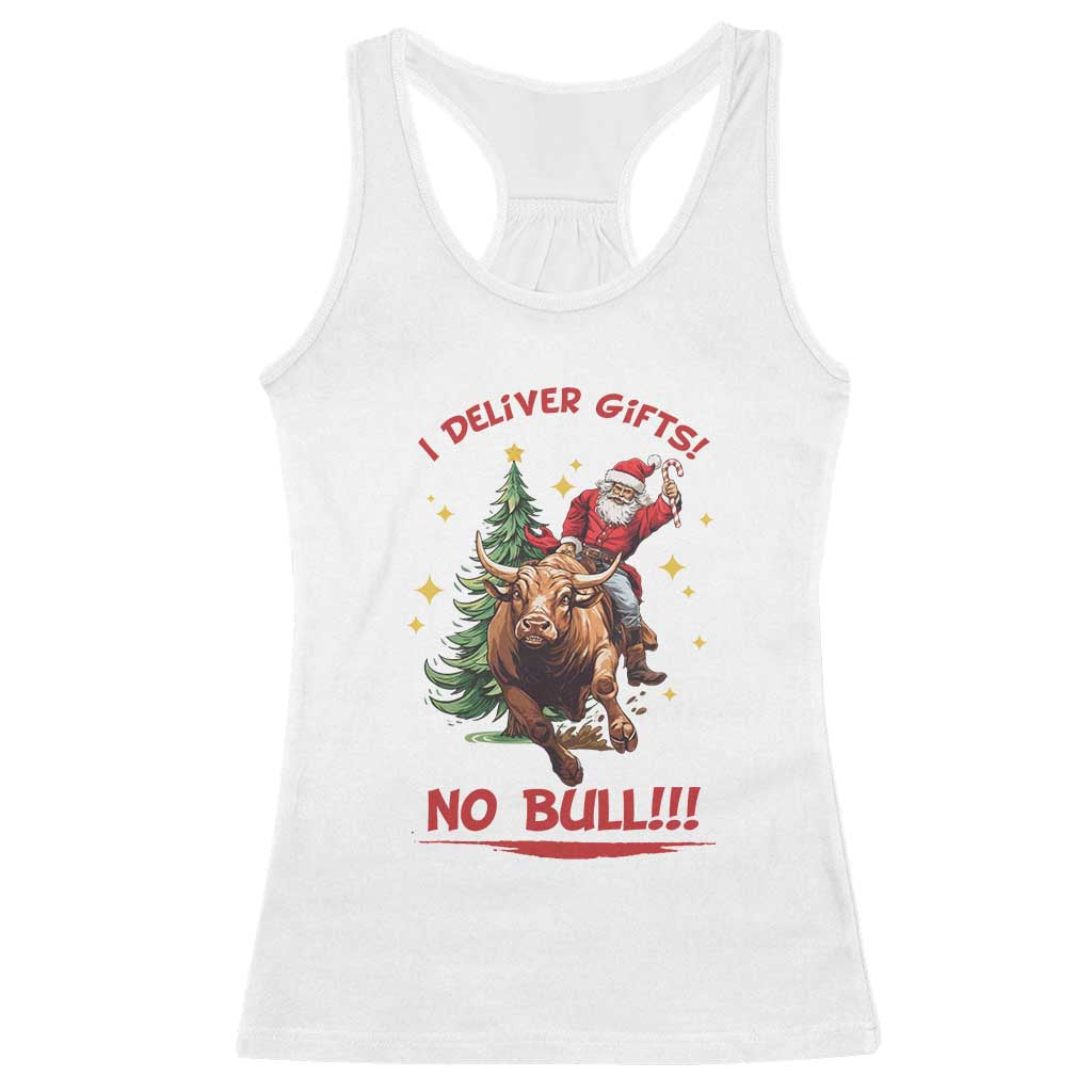 Funny Black Santa Bull Riding Christmas Racerback Tank Top I Deliver Gifts No Bull - Wonder Print Shop