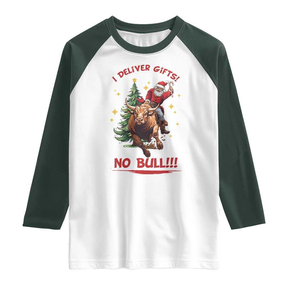 Funny Black Santa Bull Riding Christmas Raglan Shirt I Deliver Gifts No Bull - Wonder Print Shop