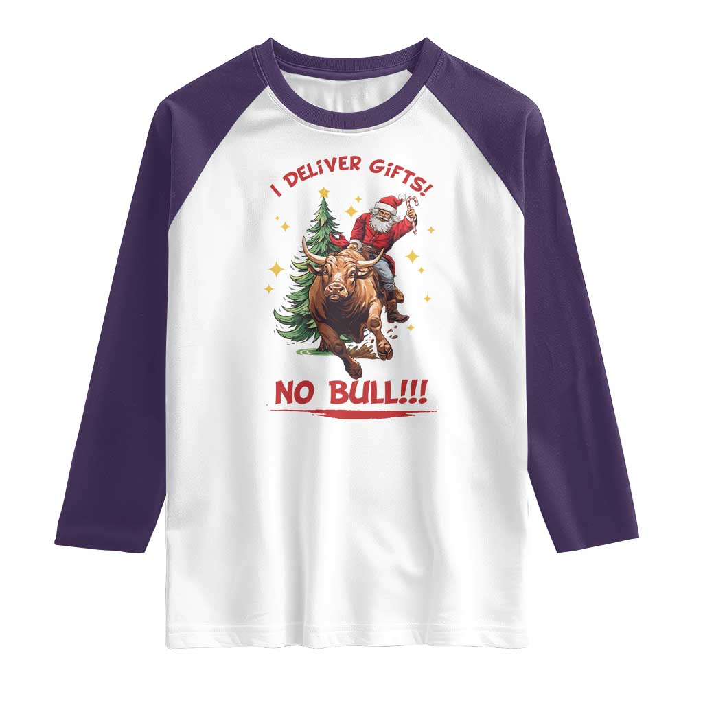 Funny Black Santa Bull Riding Christmas Raglan Shirt I Deliver Gifts No Bull - Wonder Print Shop