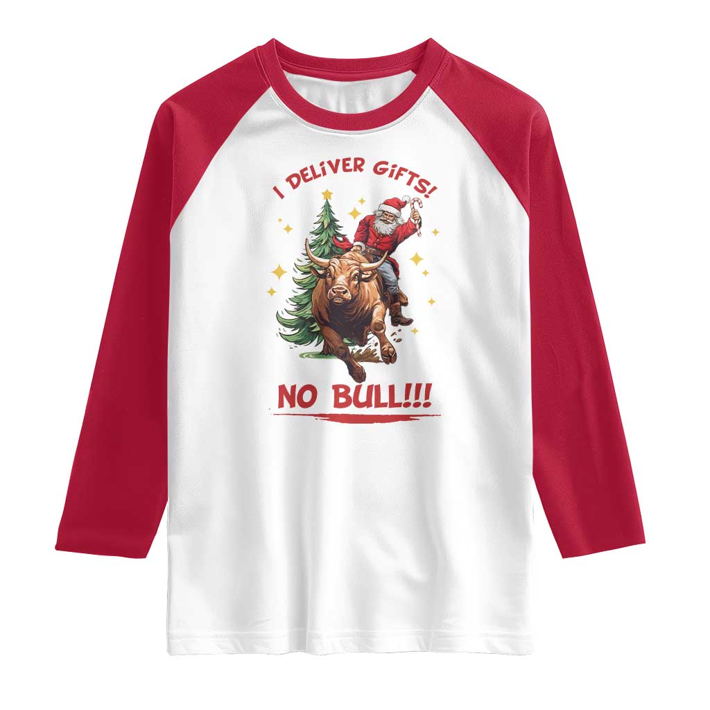 Funny Black Santa Bull Riding Christmas Raglan Shirt I Deliver Gifts No Bull - Wonder Print Shop