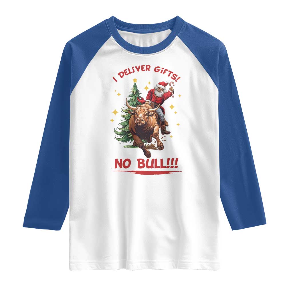 Funny Black Santa Bull Riding Christmas Raglan Shirt I Deliver Gifts No Bull - Wonder Print Shop