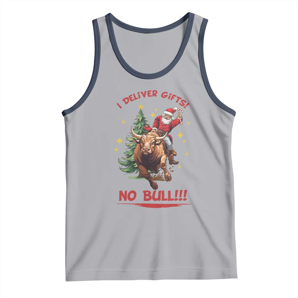 Funny Black Santa Bull Riding Christmas Tank Top I Deliver Gifts No Bull - Wonder Print Shop