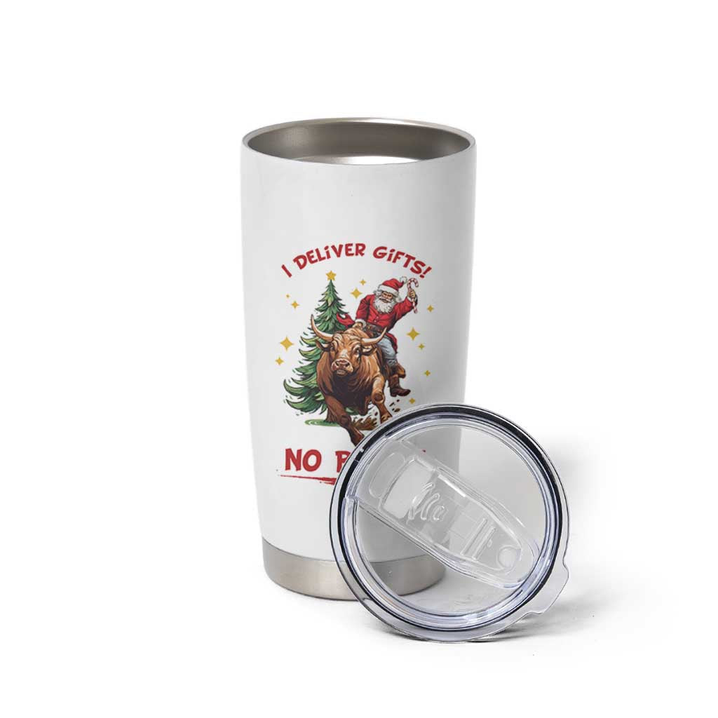Funny Black Santa Bull Riding Christmas Tumbler Cup I Deliver Gifts No Bull - Wonder Print Shop