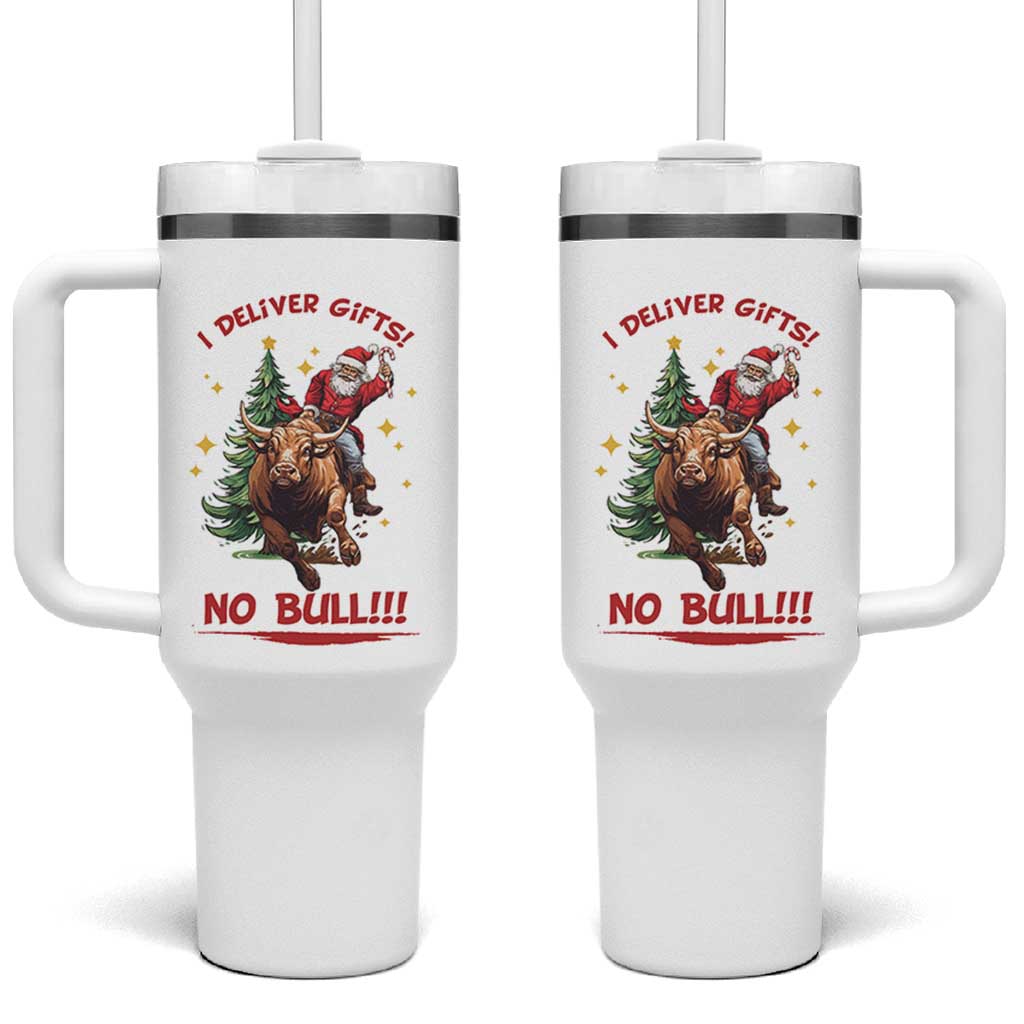 Funny Black Santa Bull Riding Christmas Tumbler With Handle I Deliver Gifts No Bull - Wonder Print Shop