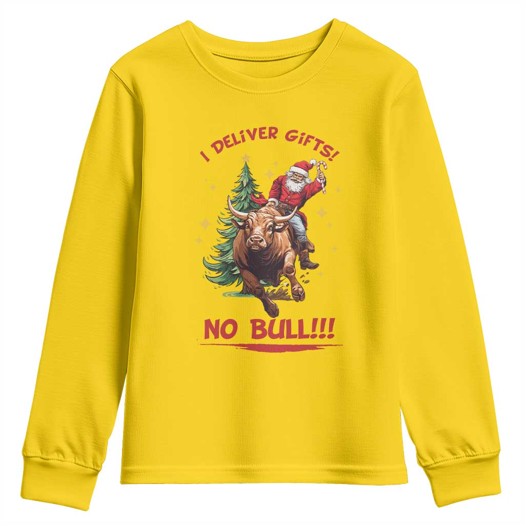 Funny Black Santa Bull Riding Christmas Youth Sweatshirt I Deliver Gifts No Bull - Wonder Print Shop