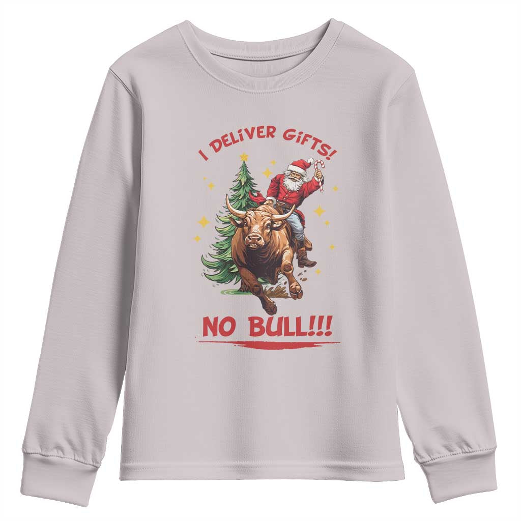 Funny Black Santa Bull Riding Christmas Youth Sweatshirt I Deliver Gifts No Bull - Wonder Print Shop