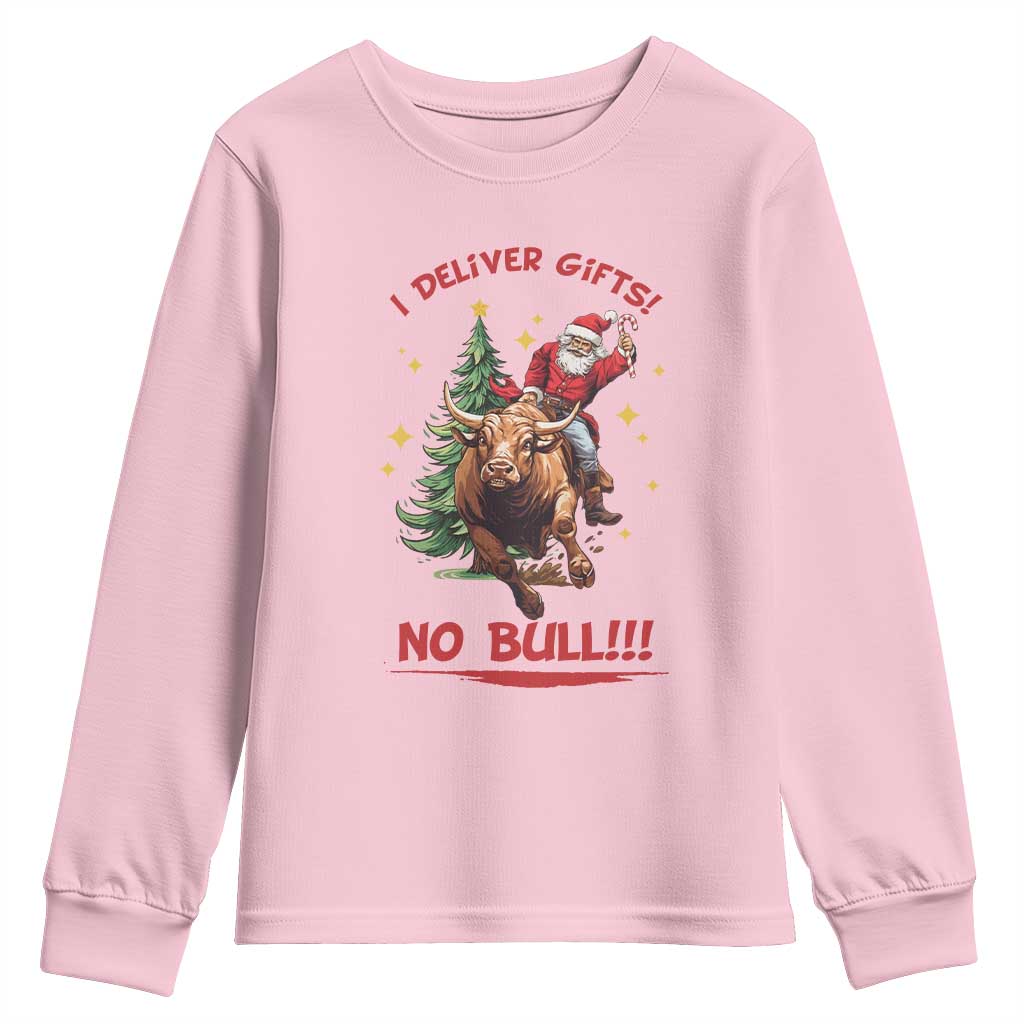 Funny Black Santa Bull Riding Christmas Youth Sweatshirt I Deliver Gifts No Bull - Wonder Print Shop