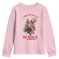 Funny Black Santa Bull Riding Christmas Youth Sweatshirt I Deliver Gifts No Bull - Wonder Print Shop