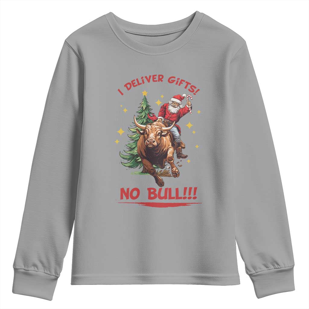 Funny Black Santa Bull Riding Christmas Youth Sweatshirt I Deliver Gifts No Bull - Wonder Print Shop