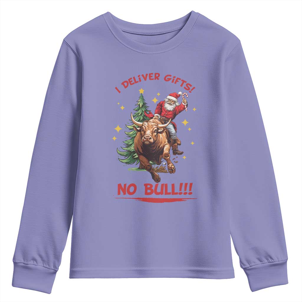 Funny Black Santa Bull Riding Christmas Youth Sweatshirt I Deliver Gifts No Bull - Wonder Print Shop