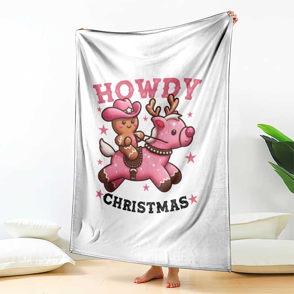 Howdy Christmas Throw Blanket Funny Gingerbread Cowboy Riding Reindeer Gift For Girl - Wonder Print Shop