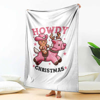 Howdy Christmas Throw Blanket Funny Gingerbread Cowboy Riding Reindeer Gift For Girl - Wonder Print Shop