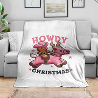 Howdy Christmas Throw Blanket Funny Gingerbread Cowboy Riding Reindeer Gift For Girl - Wonder Print Shop