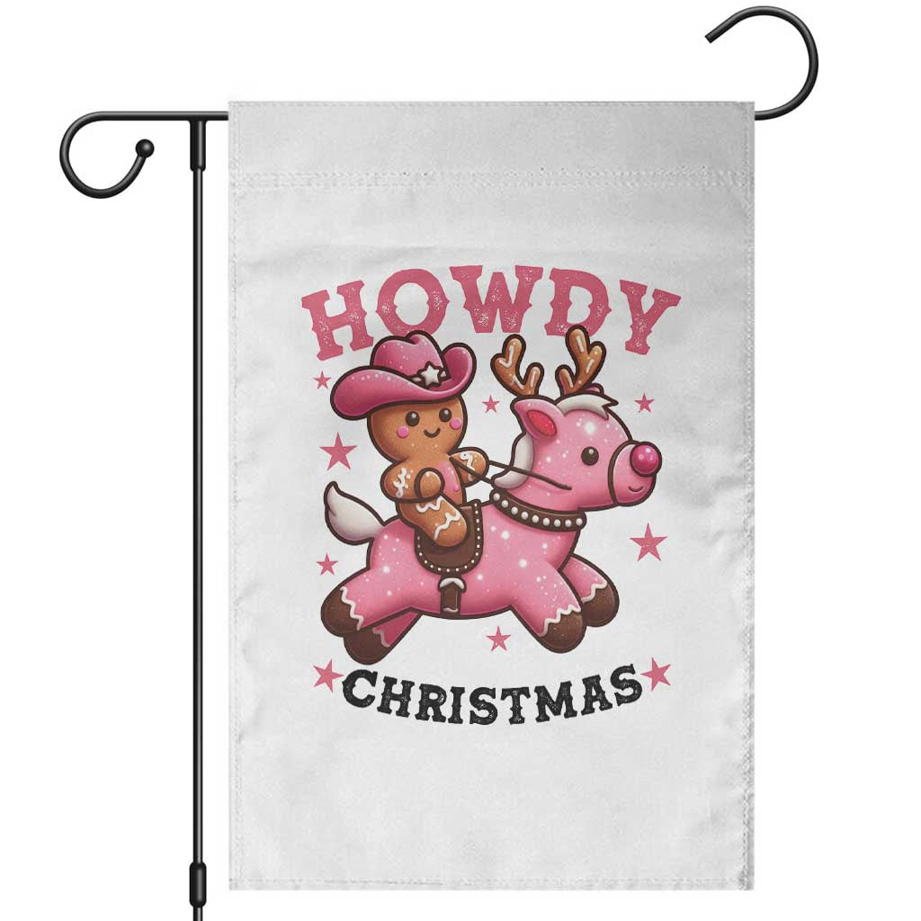Howdy Christmas Garden Flag Funny Gingerbread Cowboy Riding Reindeer Gift For Girl - Wonder Print Shop