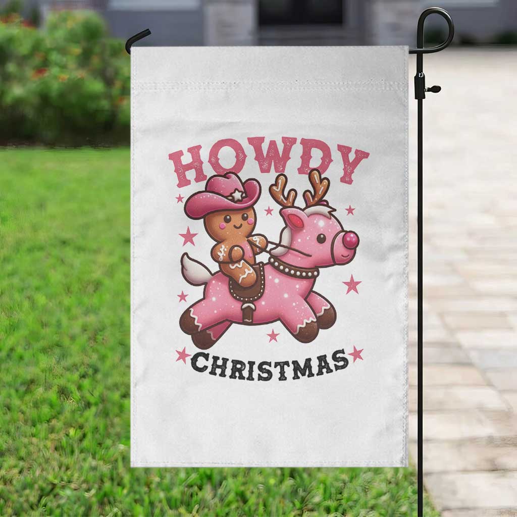 Howdy Christmas Garden Flag Funny Gingerbread Cowboy Riding Reindeer Gift For Girl - Wonder Print Shop