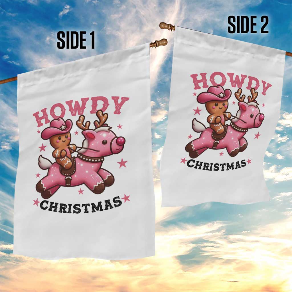 Howdy Christmas Garden Flag Funny Gingerbread Cowboy Riding Reindeer Gift For Girl - Wonder Print Shop