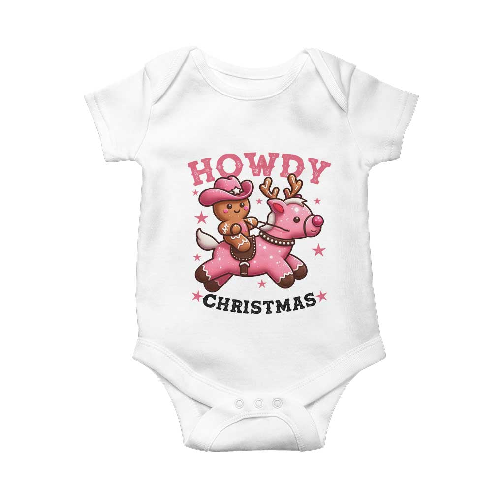 Howdy Christmas Baby Onesie Funny Gingerbread Cowboy Riding Reindeer Gift For Girl - Wonder Print Shop
