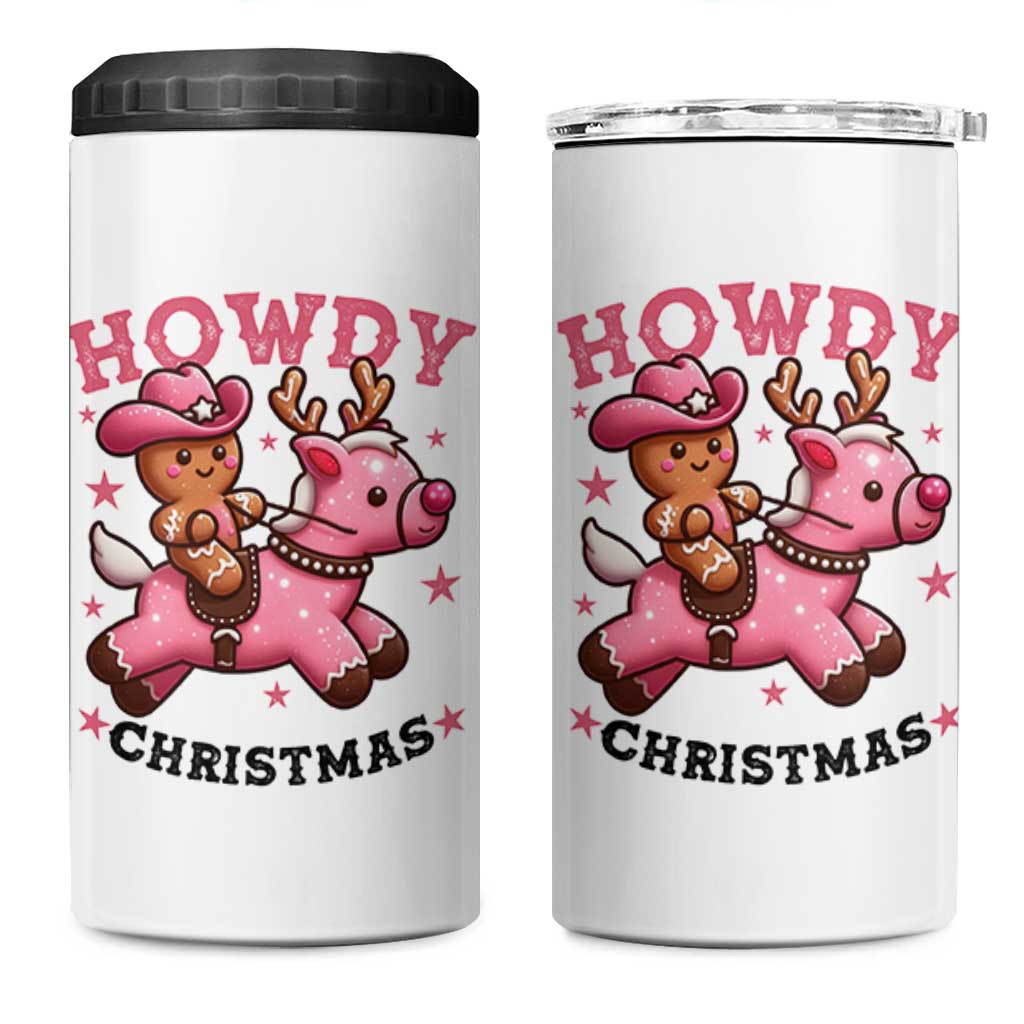 Howdy Christmas 4 in 1 Can Cooler Tumbler Funny Gingerbread Cowboy Riding Reindeer Gift For Girl - Wonder Print Shop