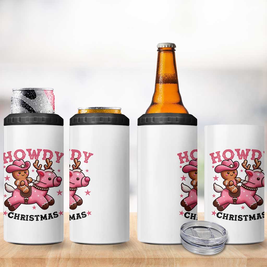 Howdy Christmas 4 in 1 Can Cooler Tumbler Funny Gingerbread Cowboy Riding Reindeer Gift For Girl - Wonder Print Shop