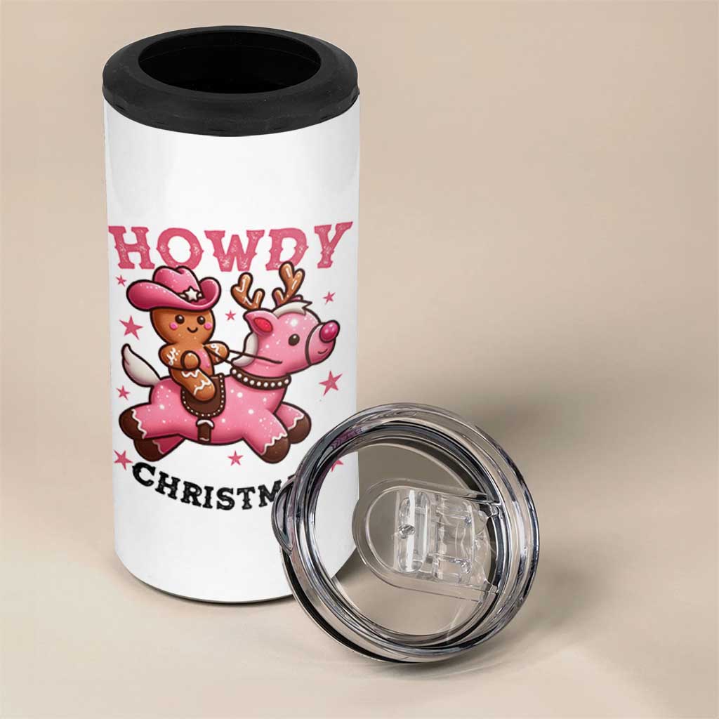 Howdy Christmas 4 in 1 Can Cooler Tumbler Funny Gingerbread Cowboy Riding Reindeer Gift For Girl - Wonder Print Shop