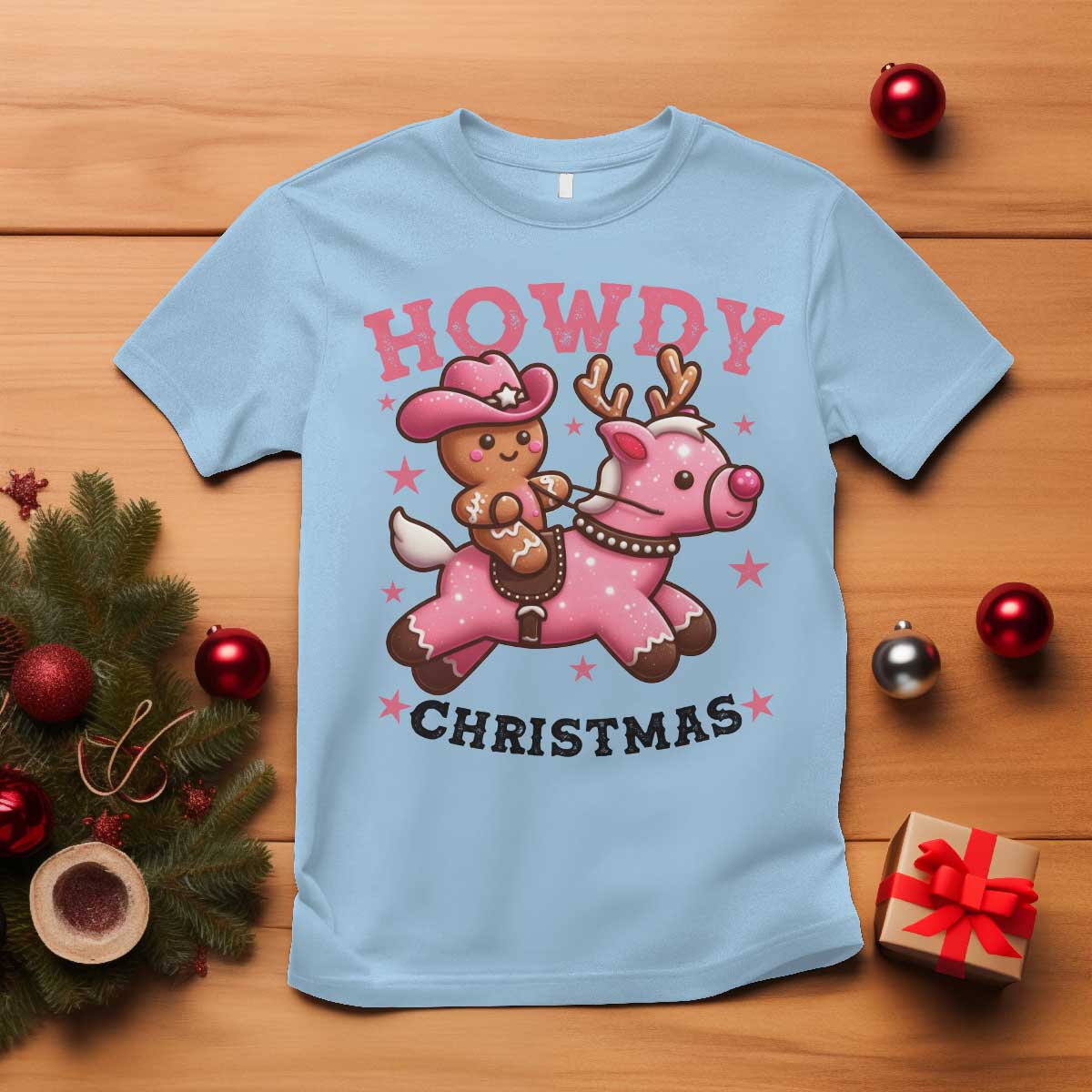 Howdy Christmas T Shirt Funny Gingerbread Cowboy Riding Reindeer Gift For Girl - Wonder Print Shop