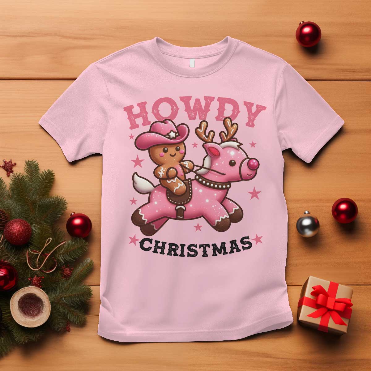 Howdy Christmas T Shirt Funny Gingerbread Cowboy Riding Reindeer Gift For Girl - Wonder Print Shop