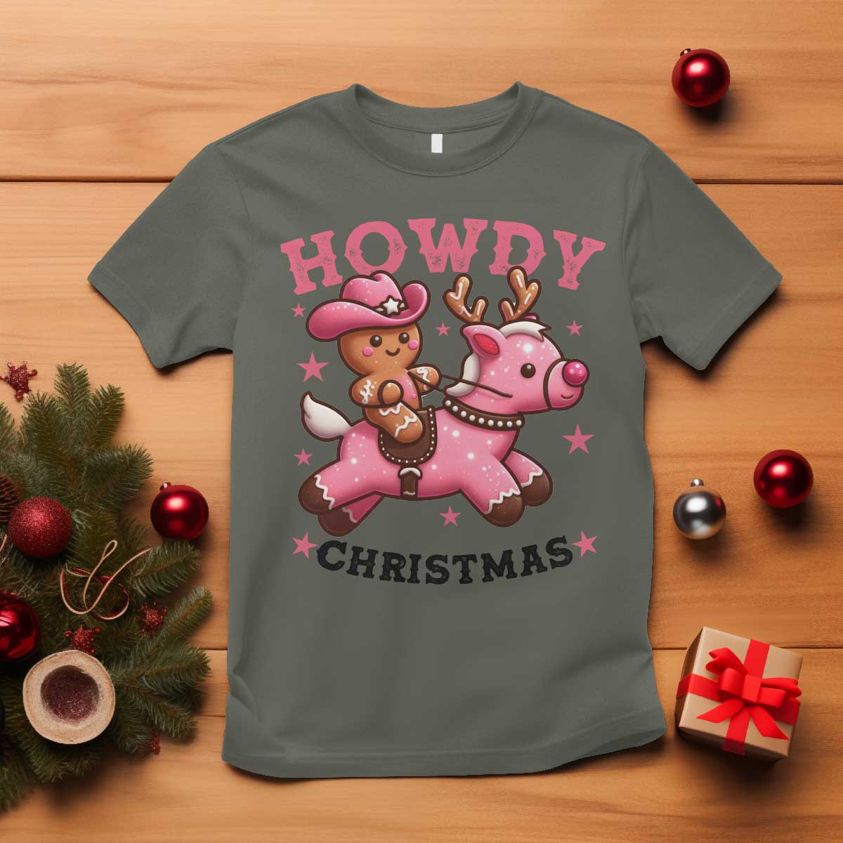 Howdy Christmas T Shirt Funny Gingerbread Cowboy Riding Reindeer Gift For Girl - Wonder Print Shop