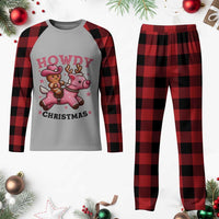 Howdy Christmas Plaid Pajama Set Funny Gingerbread Cowboy Riding Reindeer Gift For Girl - Wonder Print Shop