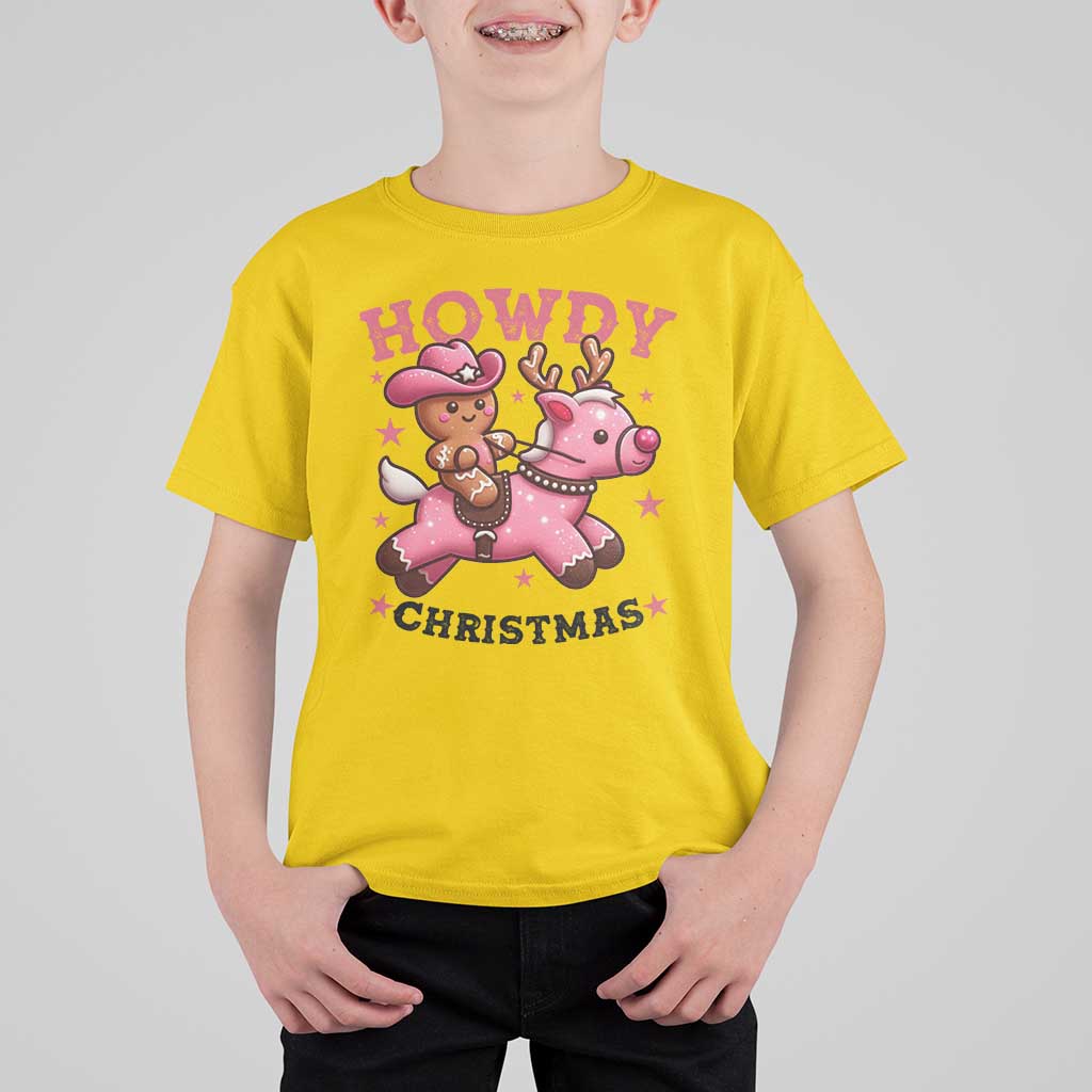 Howdy Christmas T Shirt For Kid Funny Gingerbread Cowboy Riding Reindeer Gift For Girl - Wonder Print Shop