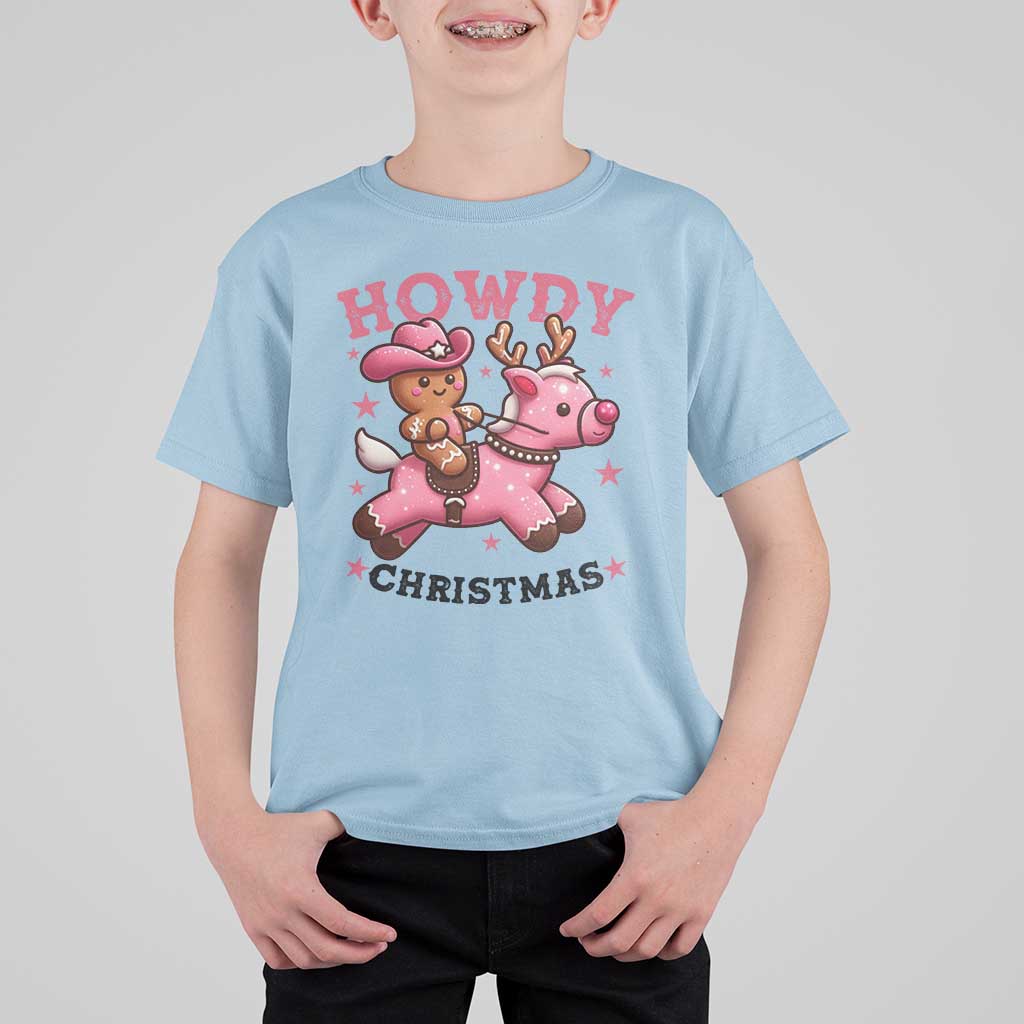 Howdy Christmas T Shirt For Kid Funny Gingerbread Cowboy Riding Reindeer Gift For Girl - Wonder Print Shop
