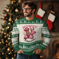 Howdy Xmas Ugly Christmas Sweater Funny Gingerbread Cowboy Riding Reindeer Gift For Girl - Wonder Print Shop