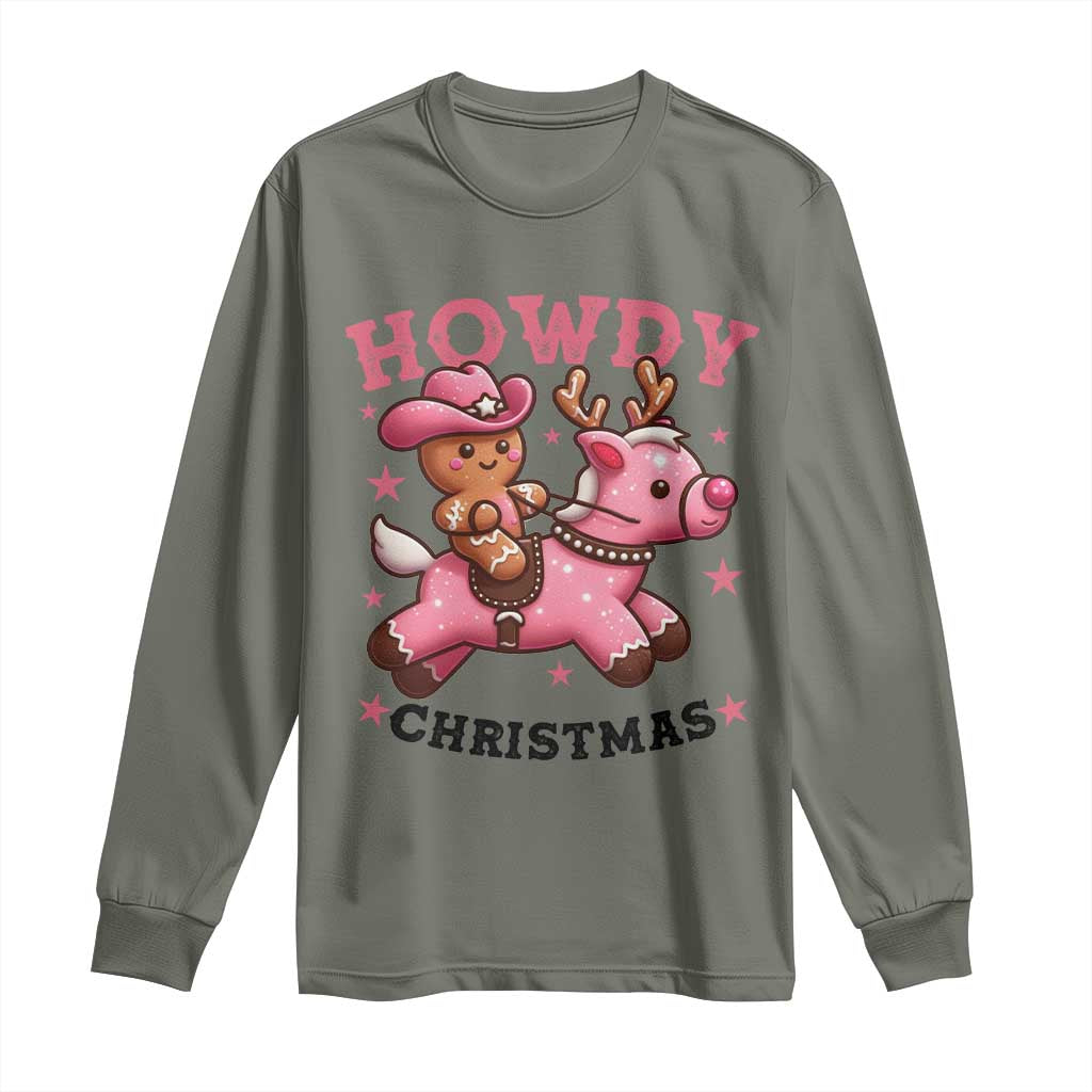 Howdy Christmas Long Sleeve Shirt Funny Gingerbread Cowboy Riding Reindeer Gift For Girl - Wonder Print Shop