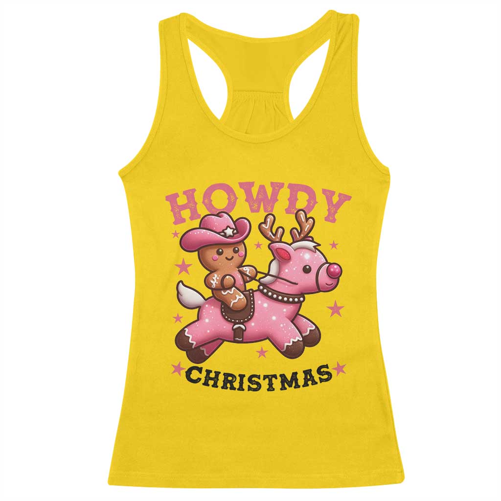 Howdy Christmas Racerback Tank Top Funny Gingerbread Cowboy Riding Reindeer Gift For Girl - Wonder Print Shop