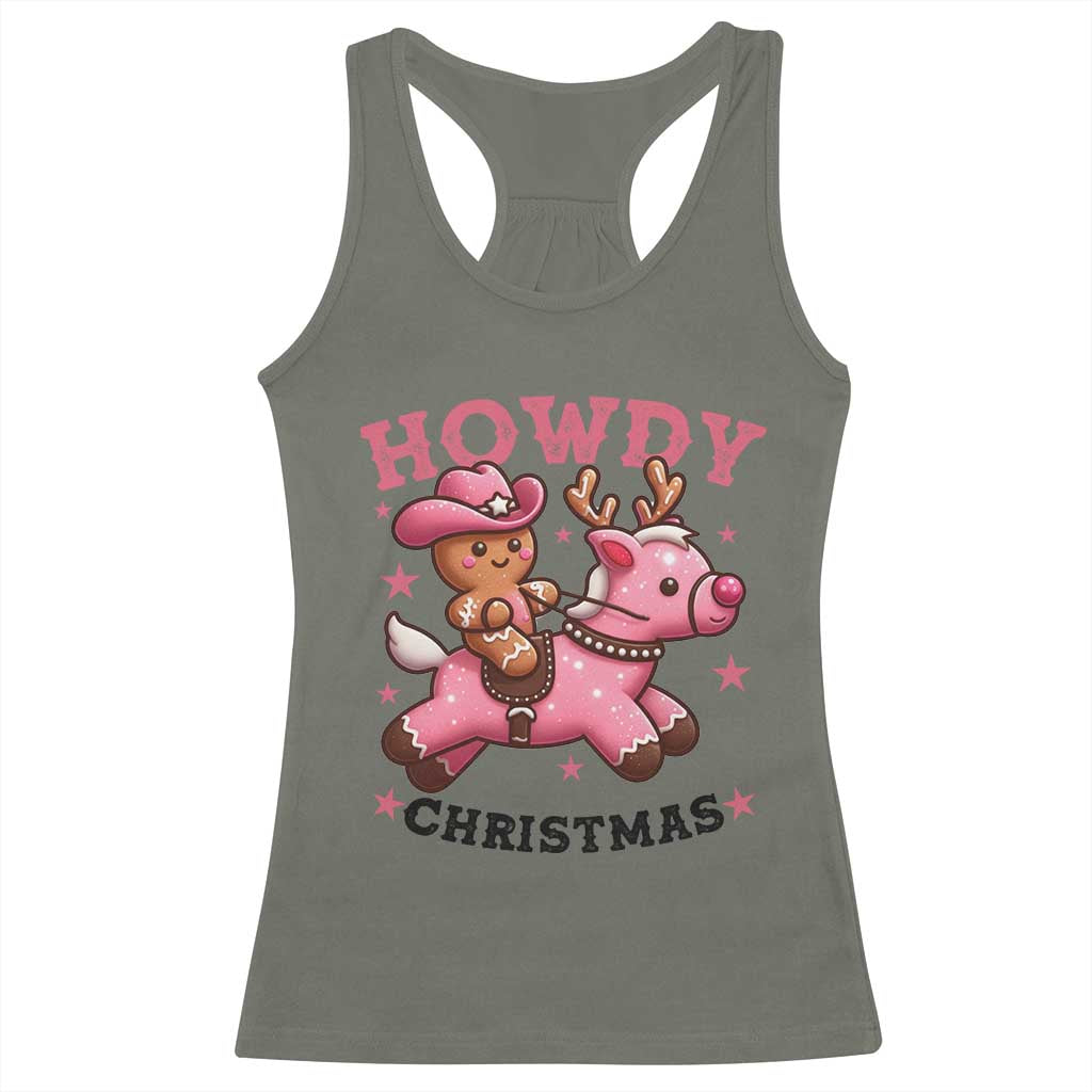 Howdy Christmas Racerback Tank Top Funny Gingerbread Cowboy Riding Reindeer Gift For Girl - Wonder Print Shop