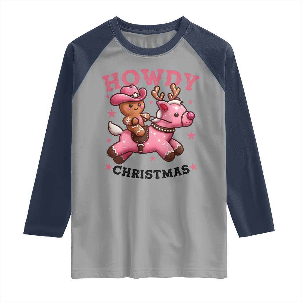 Howdy Christmas Raglan Shirt Funny Gingerbread Cowboy Riding Reindeer Gift For Girl - Wonder Print Shop