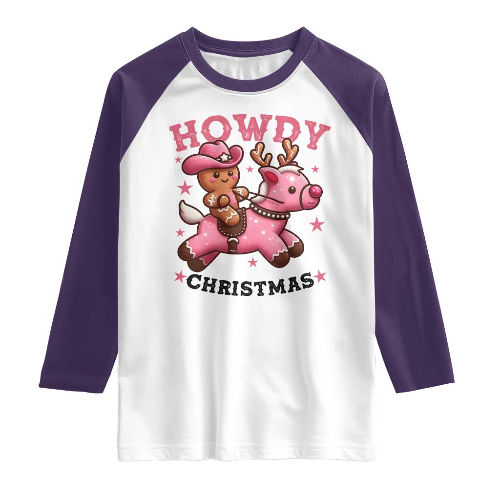 Howdy Christmas Raglan Shirt Funny Gingerbread Cowboy Riding Reindeer Gift For Girl - Wonder Print Shop
