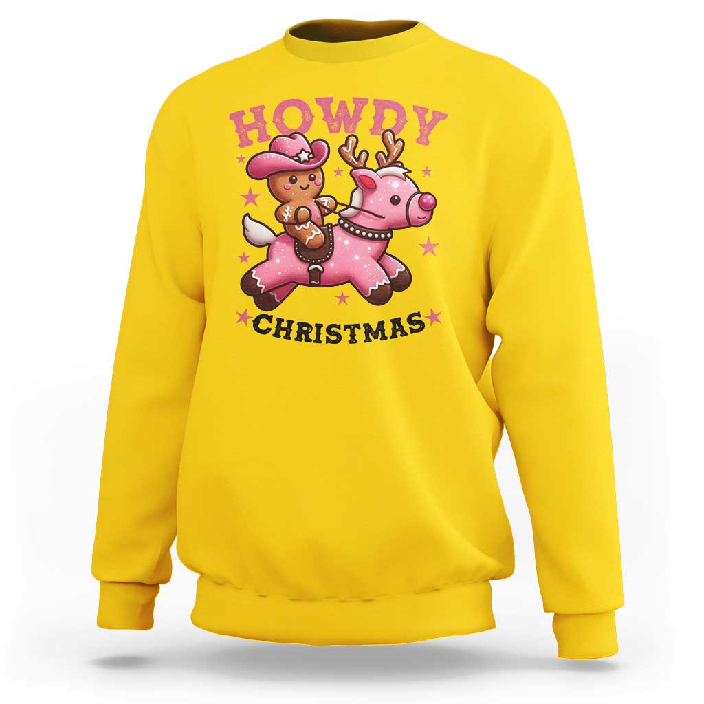 Howdy Christmas Sweatshirt Funny Gingerbread Cowboy Riding Reindeer Gift For Girl - Wonder Print Shop
